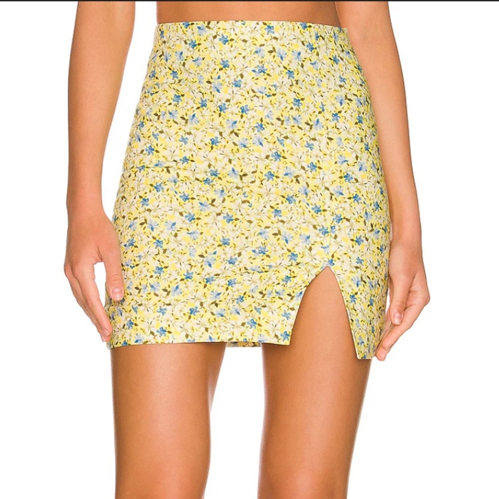 Floral Linen Blend Mini Skirt - Yellow Blue